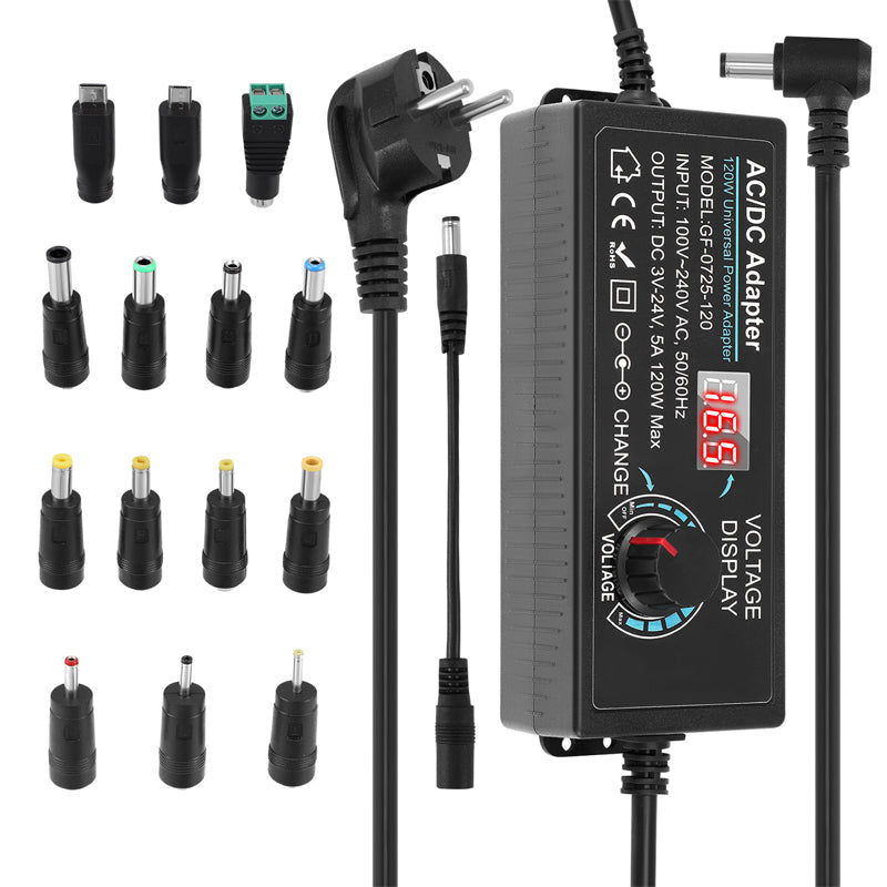 ⚡️ Instelbare universele AC/DC-voedingsadapter van 3 V tot 24 V, 3/4/5 A