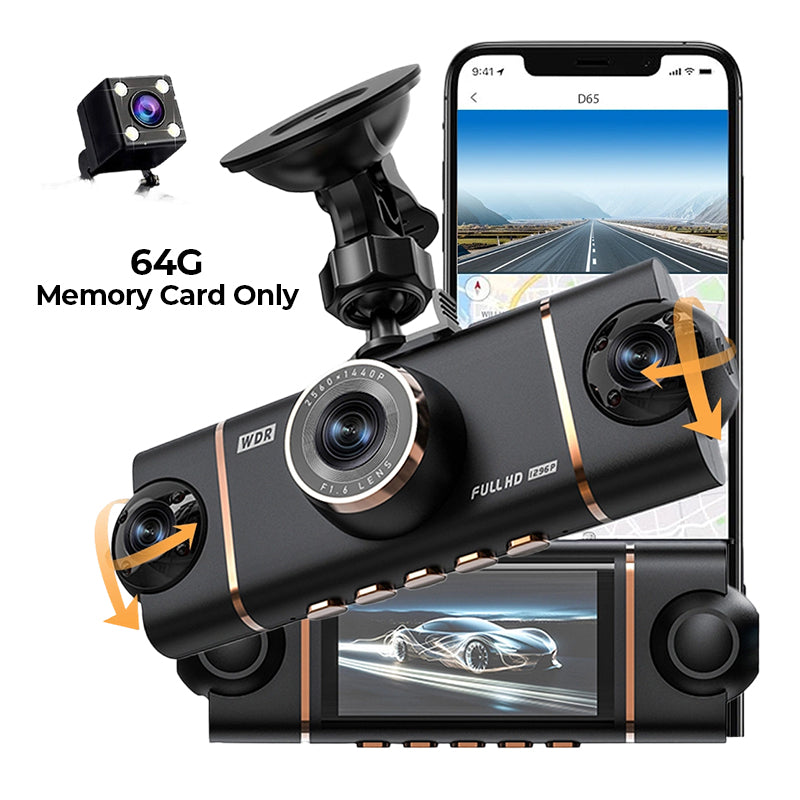 4-kanaals HD dashcam met opnames van voor, interieur en achter