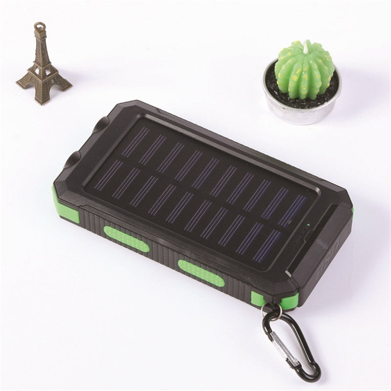 Draagbare powerbank op zonne-energie, oplader op zonne-energie met twee LED-zaklampen, powerbank voor op reis en kamperen