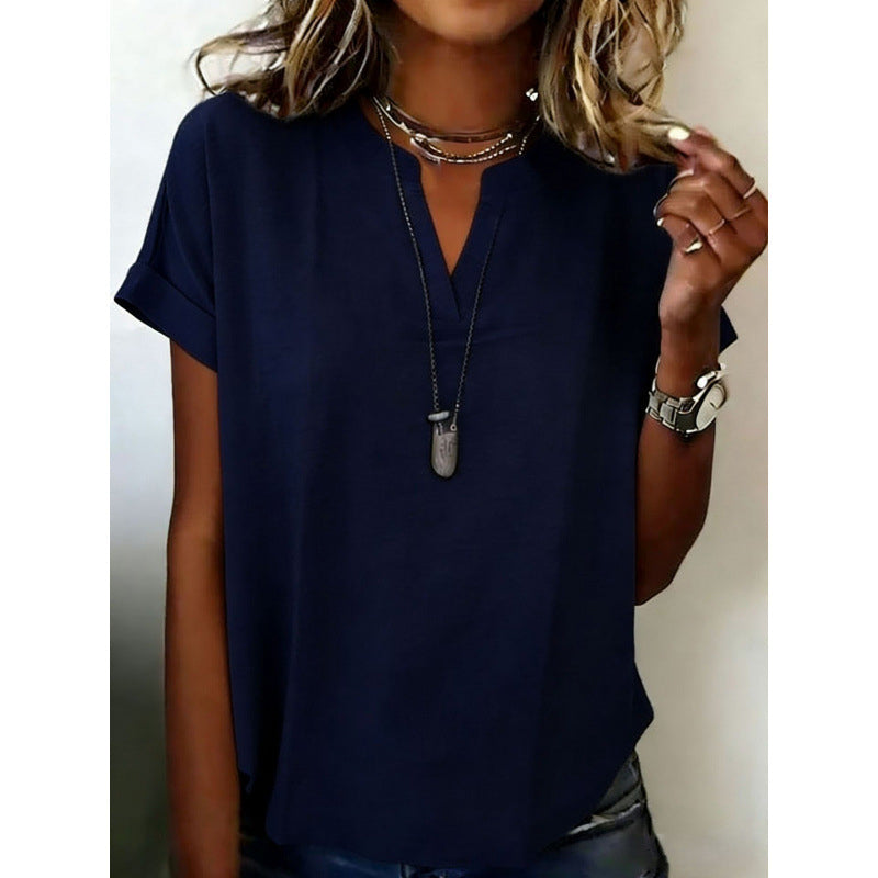 👚Casual damestop met V-hals en korte mouwen