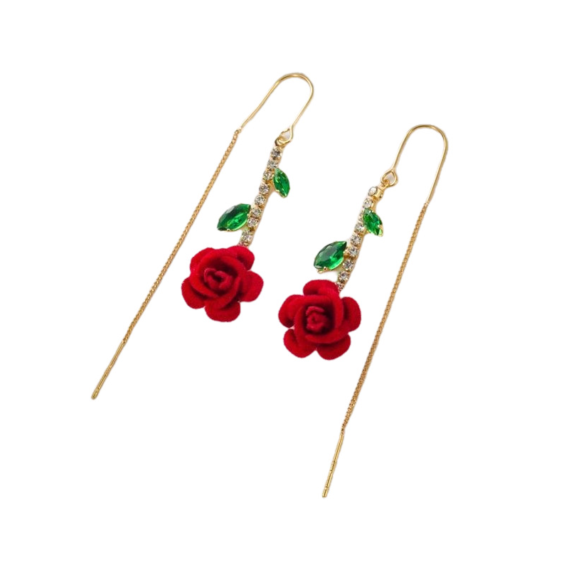 🌹✨PROMOTIE -50%💎Rood-roze oorbellen met kristallen staaf – Threader-stijl, micro-ingelegd & romantisch ontwerp (goud met groen)