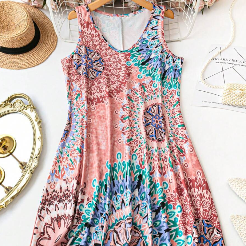 Casual mouwloze A-lijn zomerjurk met print