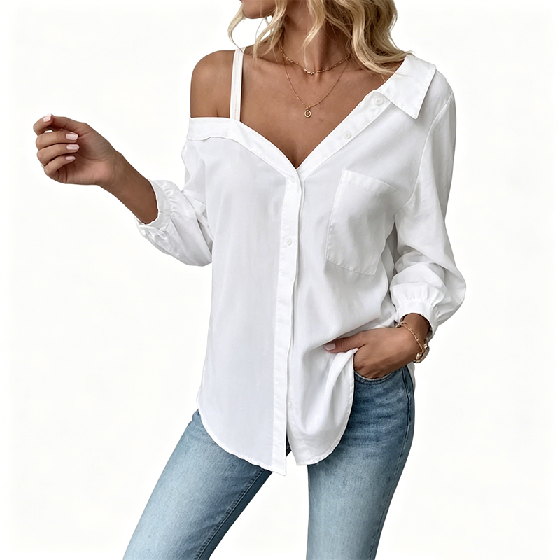 ✨ 50% korting 🌼 Casual off-shoulder overhemd met knopen voor dames 🌸
