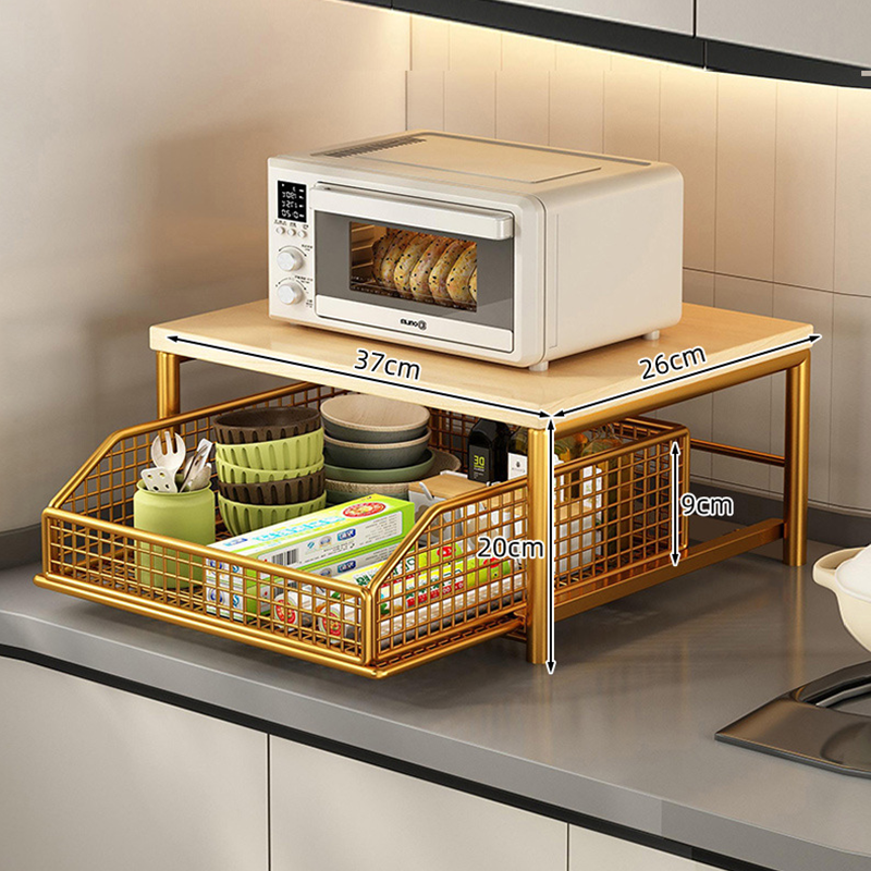 🍳 Magnetronstandaard met 2 niveaus en uitschuifbare lade – Stevig aanrechtblad, ruimtebesparend en gemakkelijk toegankelijk ✨