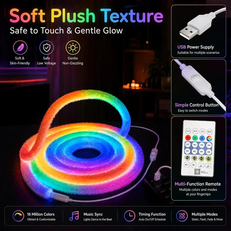 🎨💡 Neonlichtstrip van imitatiebont – 360° rondom stralend ✨