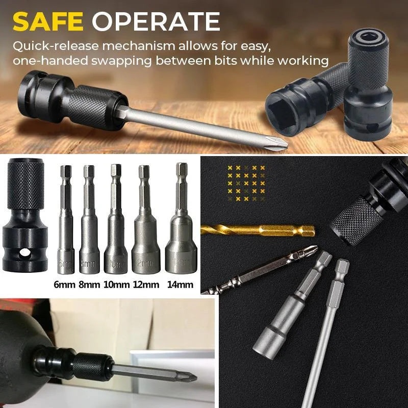 📢📢 50% KORTING!! ⏰ 1/4" Hex Shank Dopsleuteladapter – 1/2" naar 1/4", Snelontgrendeling ⚙️
