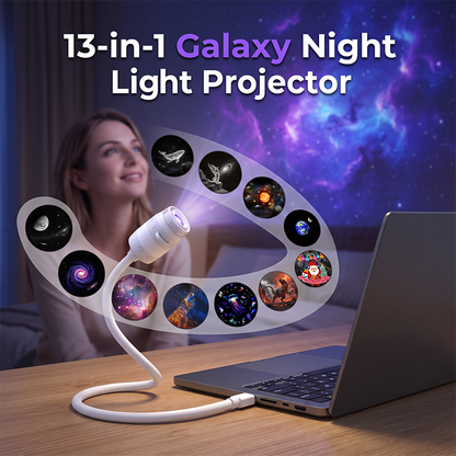 🌌 Lamp met sterrenhemelprojectie – 13 verwisselbare filmschijfjes & flexibele hals✨
