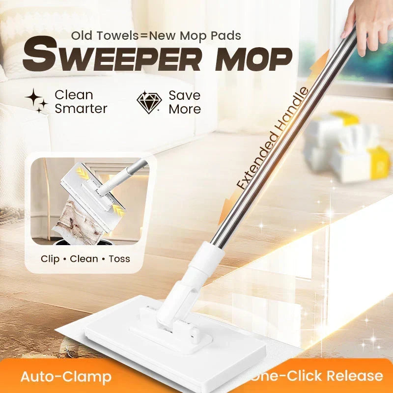 🧹💥 50% KORTING! Nooit meer bukken of vieze dweilen wassen! Deze uitschuifbare wegwerpmop met 360° draaikop en clip-on doekjes maakt elke vloer schoon in seconden – licht & handig!