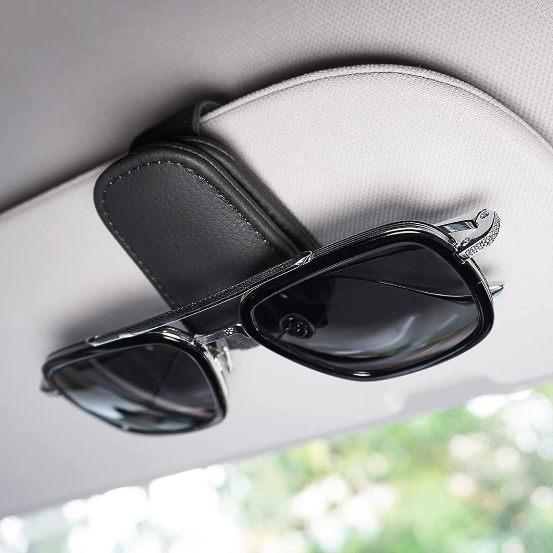 😎 Magnetische Leren Auto Zonnebrilhouder