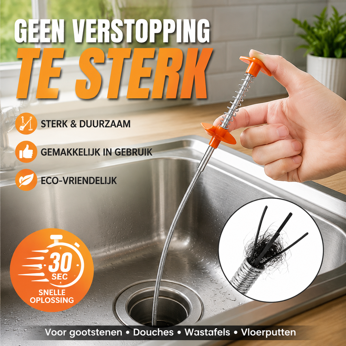 🛠️ Flexibele Afvoer Ontstopper met Grijperklauw | Verwijder Verstoppingen in Seconden