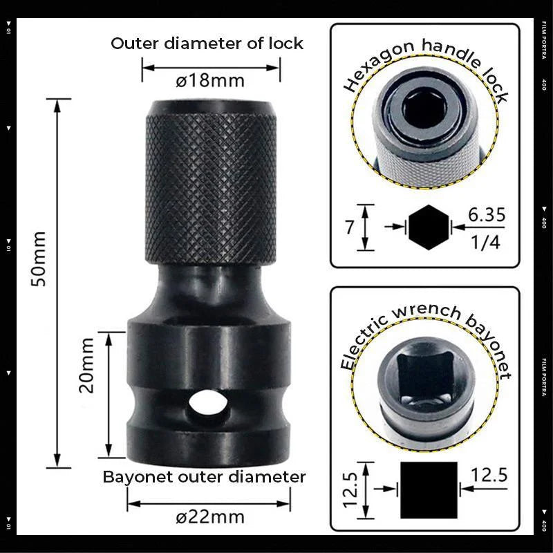 📢📢 50% KORTING!! ⏰ 1/4" Hex Shank Dopsleuteladapter – 1/2" naar 1/4", Snelontgrendeling ⚙️