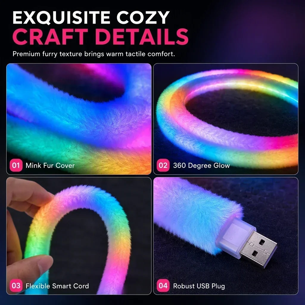 🎨💡 Neonlichtstrip van imitatiebont – 360° rondom stralend ✨