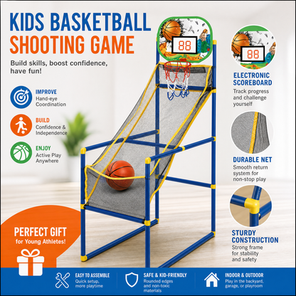 ⛹️🏀 50% KORTING! Arcadeplezier in je eigen huis! Met 4 ballen, een automatische terugrol en een veilig frame – deze indoor basketbalset is het perfecte cadeau voor elke kleine sportfanaat!