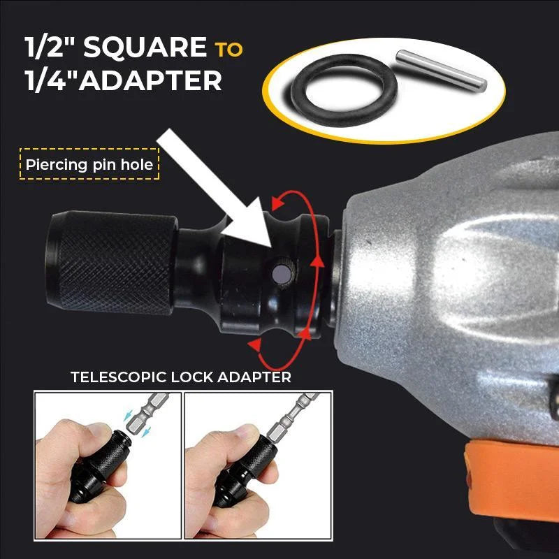 📢📢 50% KORTING!! ⏰ 1/4" Hex Shank Dopsleuteladapter – 1/2" naar 1/4", Snelontgrendeling ⚙️