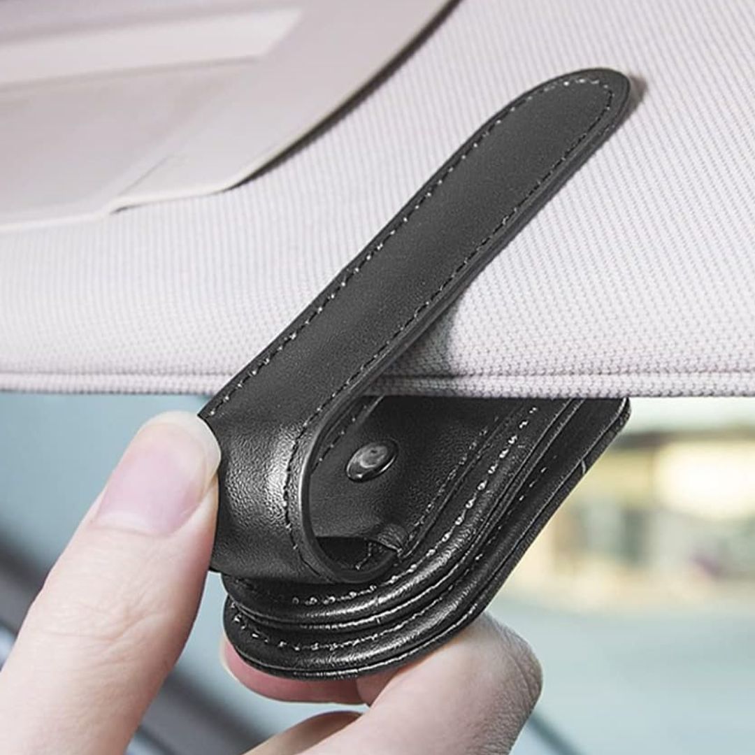 😎 Magnetische Leren Auto Zonnebrilhouder