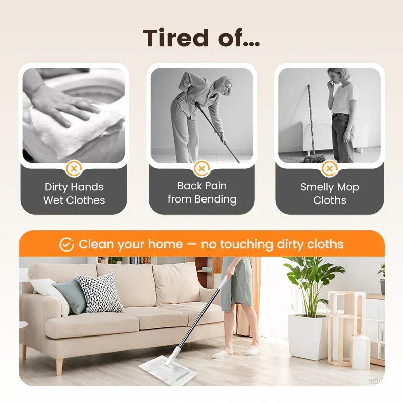 🧹💥 50% KORTING! Nooit meer bukken of vieze dweilen wassen! Deze uitschuifbare wegwerpmop met 360° draaikop en clip-on doekjes maakt elke vloer schoon in seconden – licht & handig!