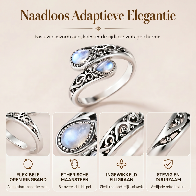 ✨ Vintage verstelbare open ring met een druppelvormige - lichtgevende zirkoon