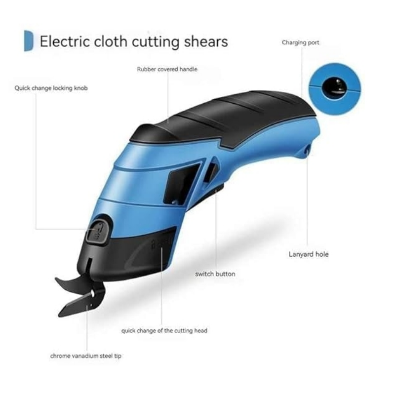✂️✨ Draagbare, handbediende elektrische stofschaar met oplaadbare lithiumbatterij – ergonomische greep, snel knippen, geschikt voor diverse materialen✨