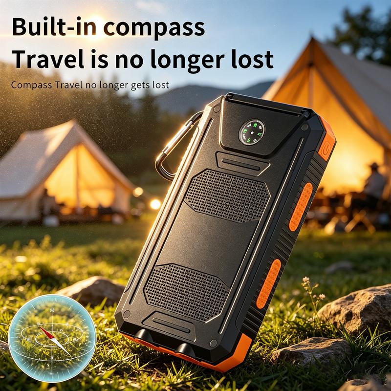 Draagbare powerbank op zonne-energie, oplader op zonne-energie met twee LED-zaklampen, powerbank voor op reis en kamperen