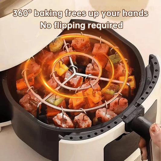🍢Netherlshop™ Spieshouder voor Airfryer – RVS Grillrek voor Vlees, Groenten, Garnalen & Kippenvleugels