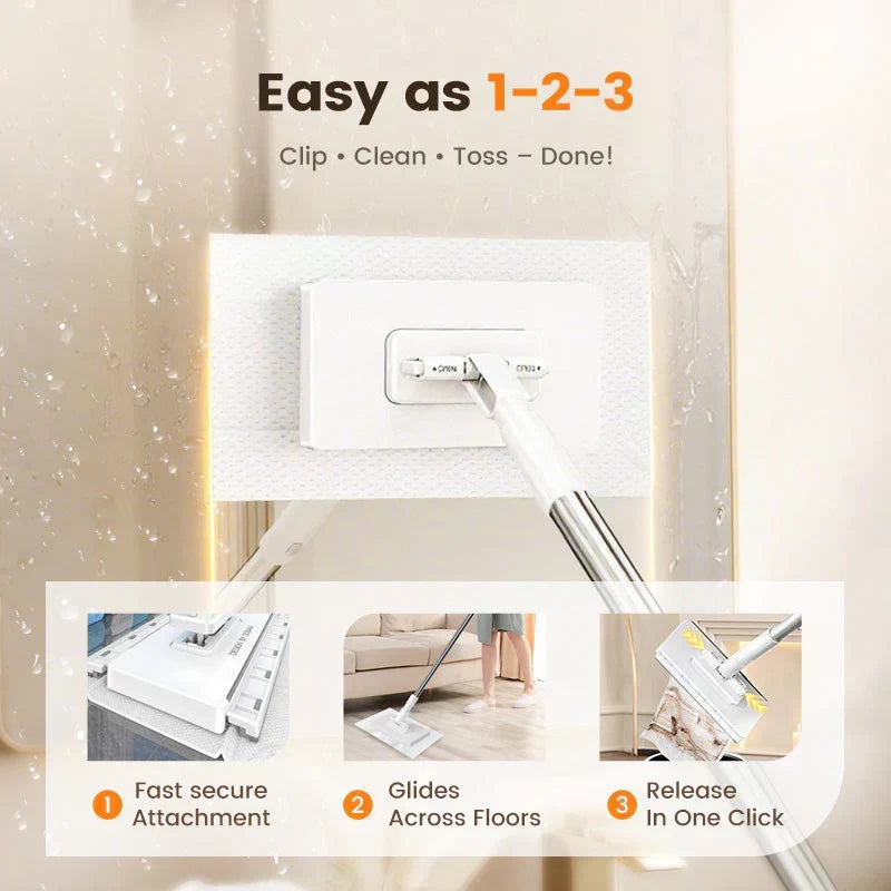 🧹💥 50% KORTING! Nooit meer bukken of vieze dweilen wassen! Deze uitschuifbare wegwerpmop met 360° draaikop en clip-on doekjes maakt elke vloer schoon in seconden – licht & handig!