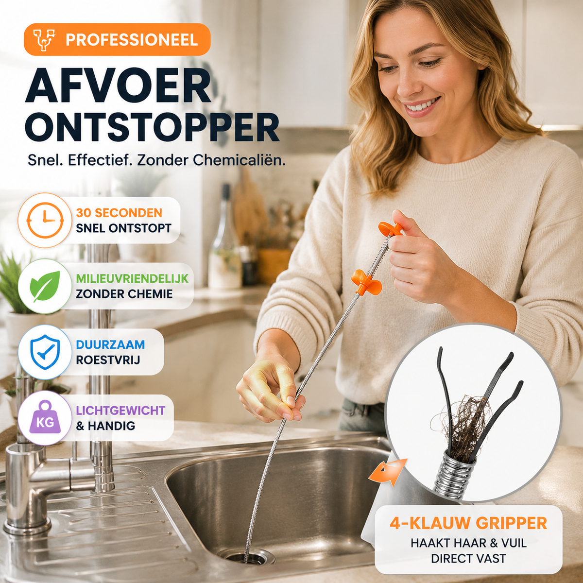 🛠️ Flexibele Afvoer Ontstopper met Grijperklauw | Verwijder Verstoppingen in Seconden