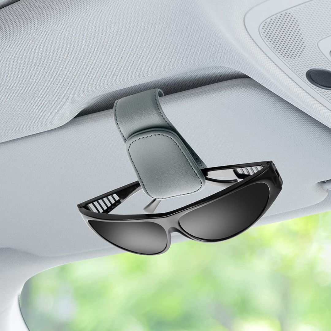 😎 Magnetische Leren Auto Zonnebrilhouder