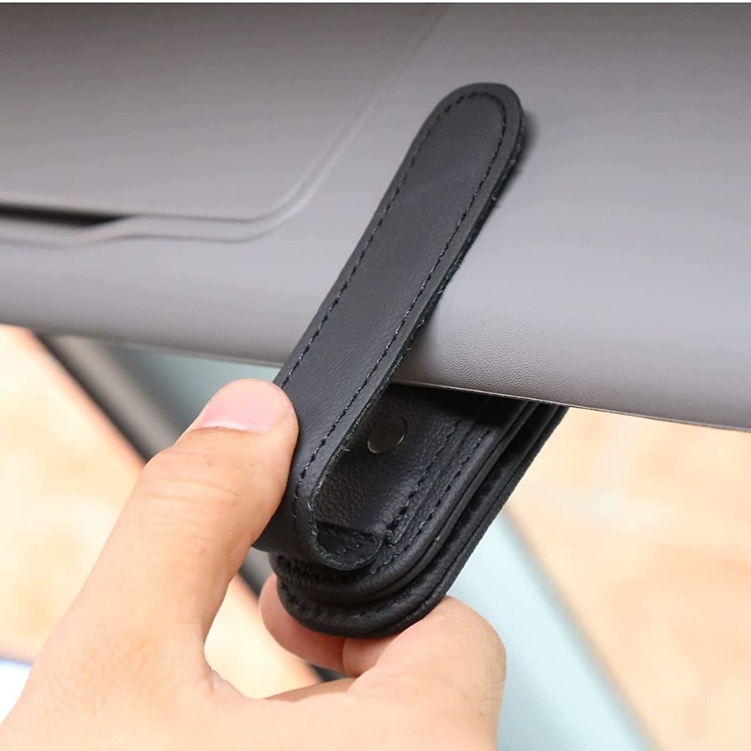 😎 Magnetische Leren Auto Zonnebrilhouder