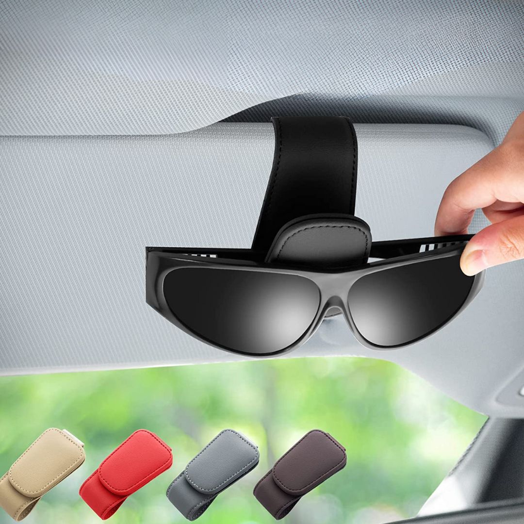 😎 Magnetische Leren Auto Zonnebrilhouder