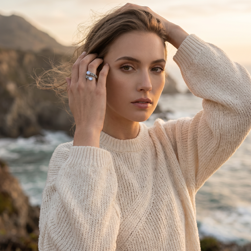 ✨ Vintage verstelbare open ring met een druppelvormige - lichtgevende zirkoon