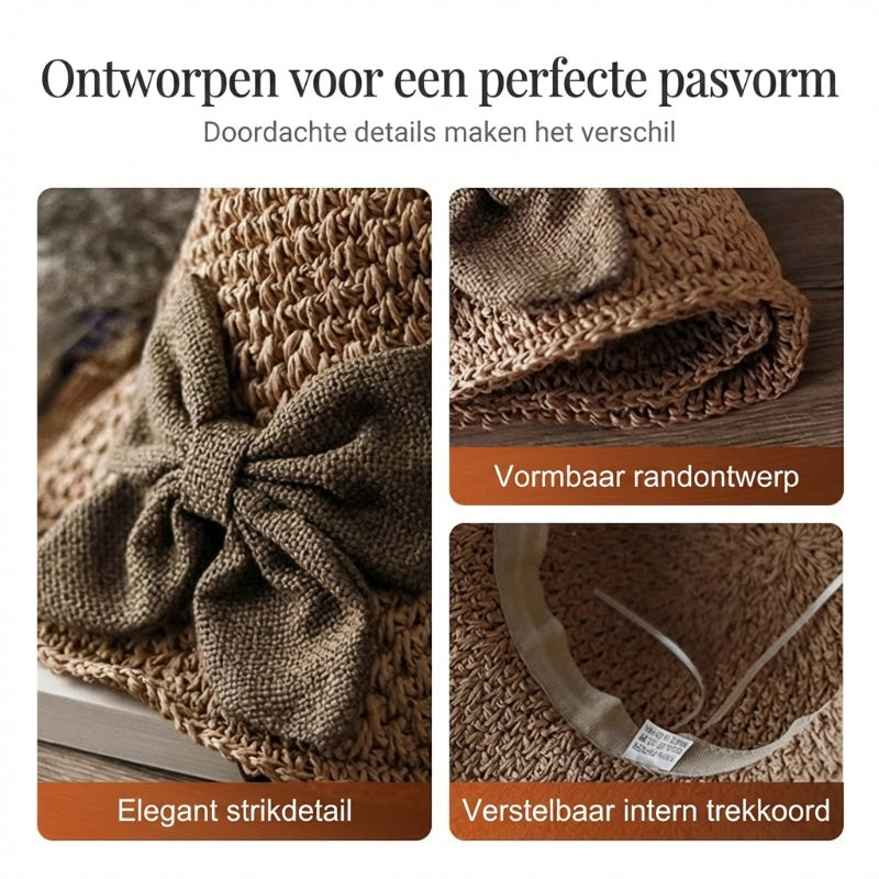 Opvouwbare Strohoed met Retro Strik – Ademende Zomerhoed voor Dames