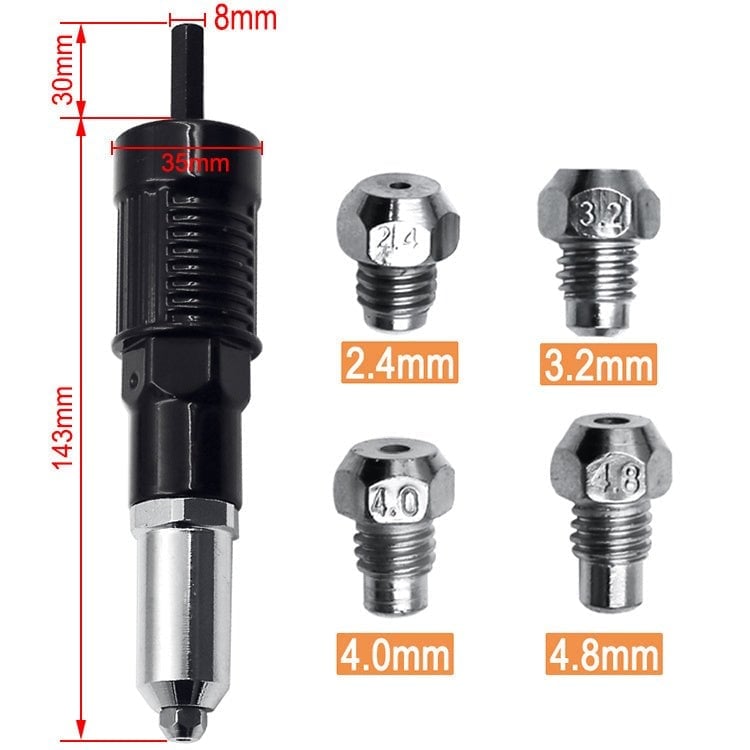 🔥 Professionele klinknagelpistooladapterset met 4 verschillende bijpassende mondstukbouten