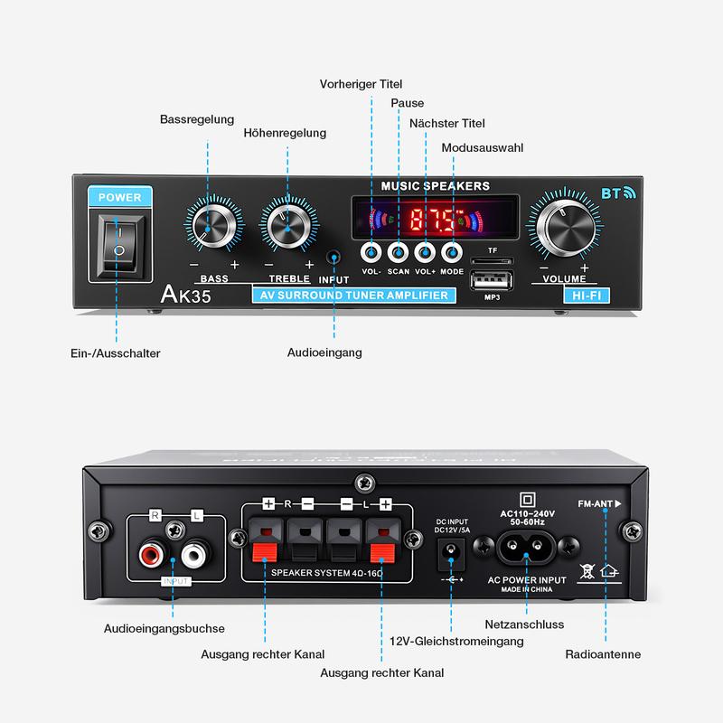 🔊 AK35 Stereoversterker met Bluetooth 5.0 – Compact Geluid voor Thuisgebruik 🎶✨