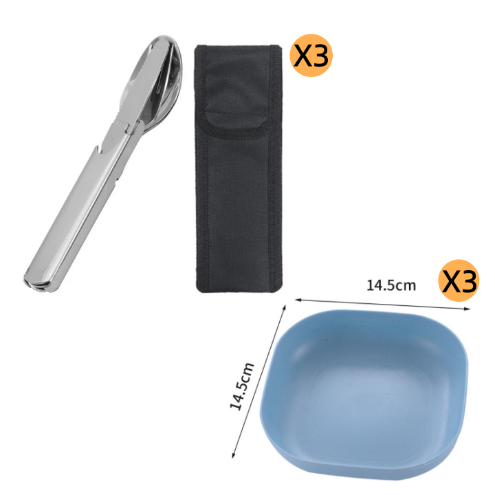 🥄4-in-1 Draagbare Bestekset van Roestvrij Staal – Vork, Lepel, Mes + Flessenopener, Compact & Lichtgewicht voor Picknick en Reizen