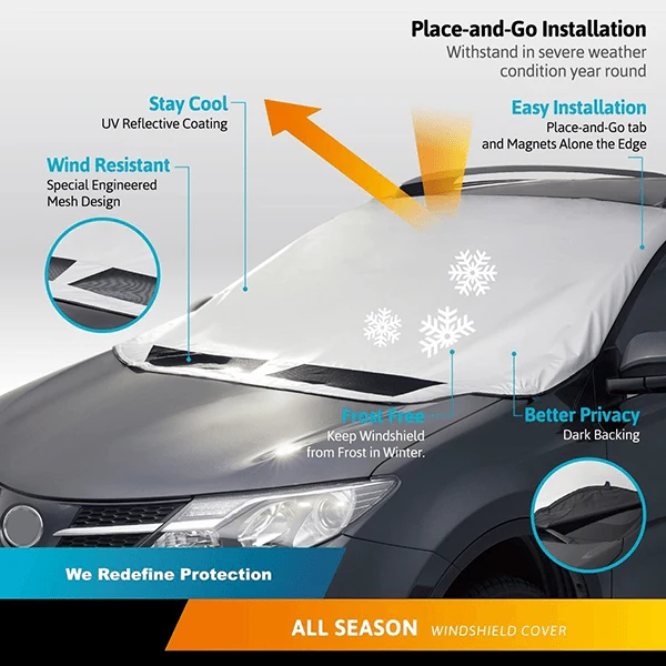 ❄Sneeuw- en vorstbeschermhoes voor de voorruit met spiegelbescherming – veelzijdig, magnetisch, universeel 🚗