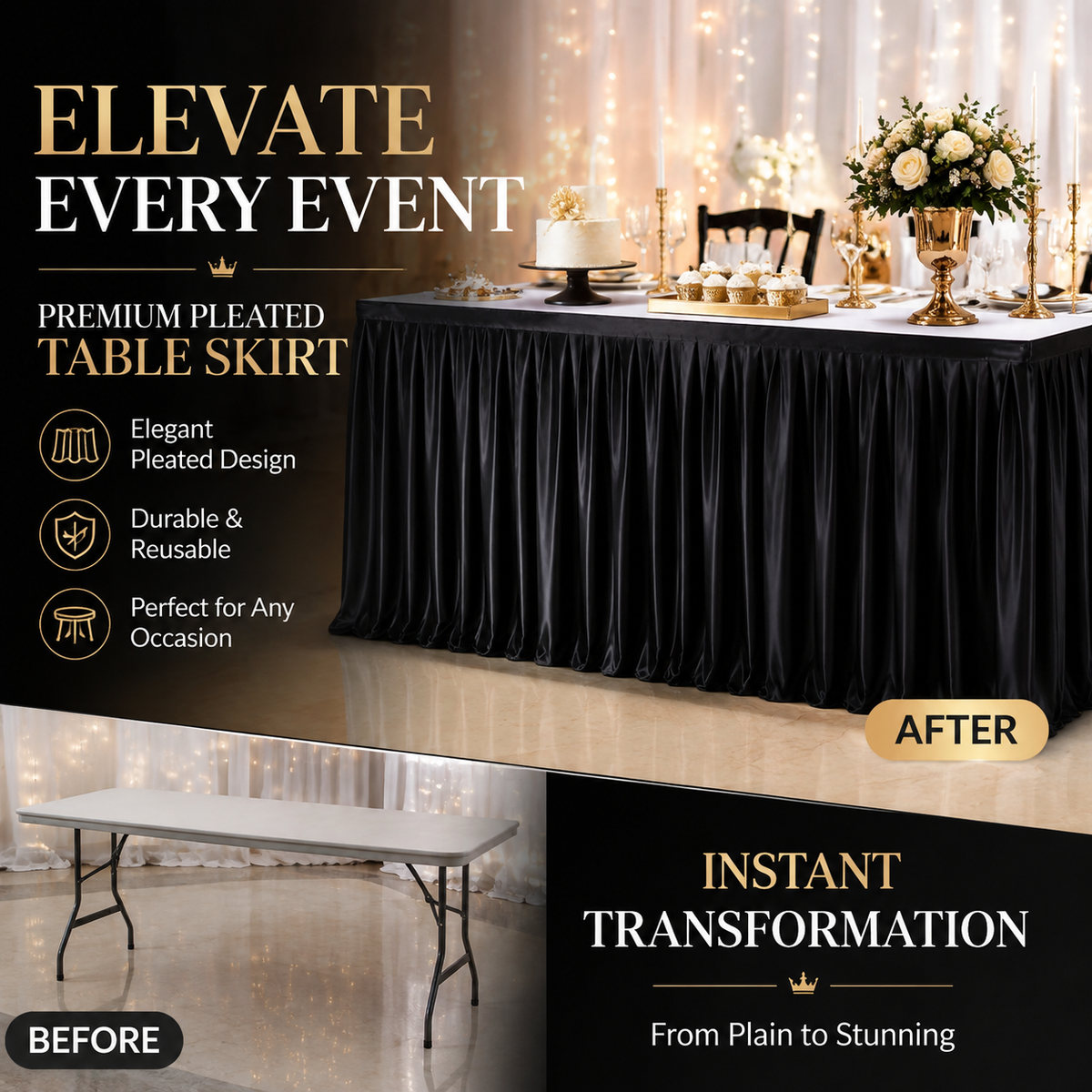 💥 Geplooide tafelrok voor evenementen – Elegante en eenvoudige tafeldecoratie ✨