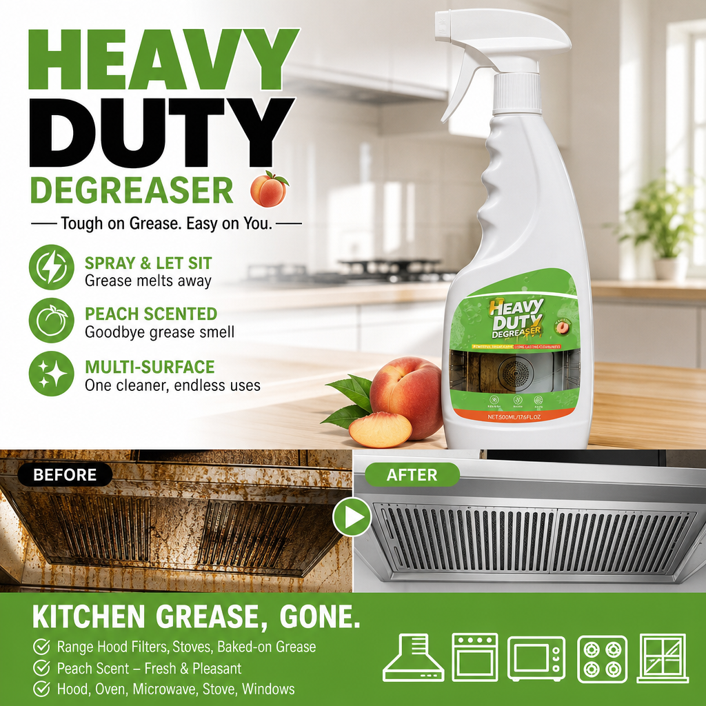 🏆 50% KORTING! 🍑 Krachtige ontvettingsspray voor de keuken – Snelwerkende vetverwijderaar, perfect voor afzuigkappen en met een verfrissende perzikgeur – Eén keer spuiten, en je keuken is weer vlekkeloos schoon ✨