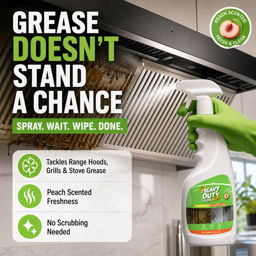 🏆 50% KORTING! 🍑 Krachtige ontvettingsspray voor de keuken – Snelwerkende vetverwijderaar, perfect voor afzuigkappen en met een verfrissende perzikgeur – Eén keer spuiten, en je keuken is weer vlekkeloos schoon ✨