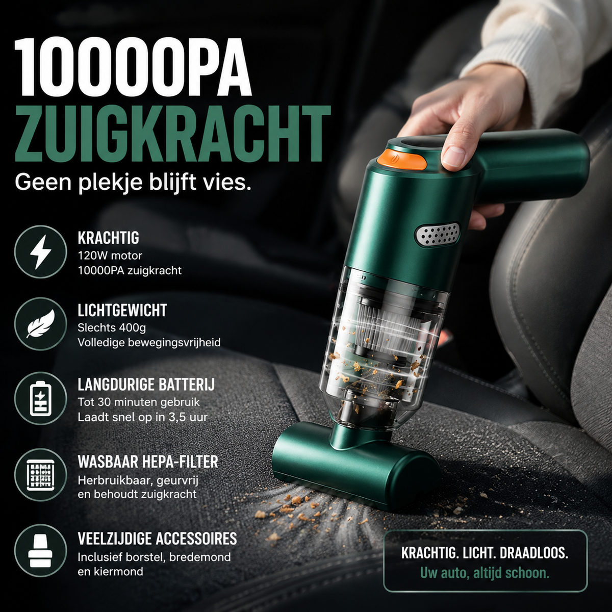 ⚡ Draadloze autostofzuiger die écht werkt—Geen plekje blijft vies. 🎯
