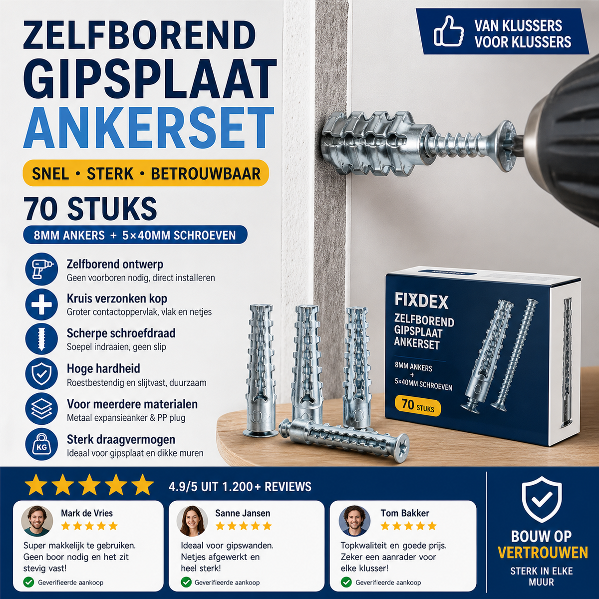 🔩 Geüpdatete expansieschroef met kartelrand – grijpt stevig in elke ondergrond, geen uitslag meer.