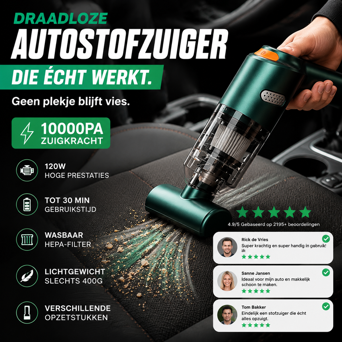 ⚡ Draadloze autostofzuiger die écht werkt—Geen plekje blijft vies. 🎯