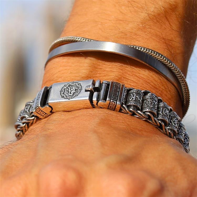 Tibetaanse Gebedsrol Armband - 925 Zilver Geluksbrenger Verstelbaar 18-22cm