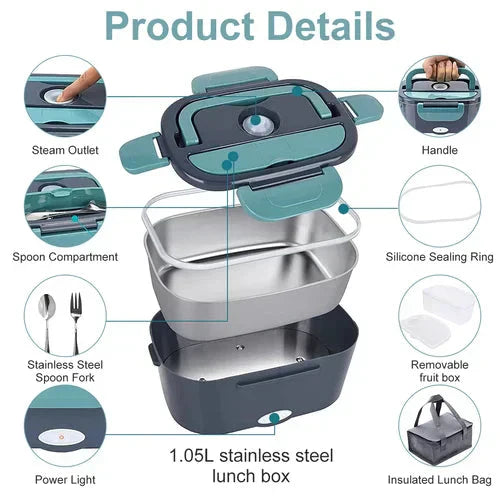 Draagbare Elektrische Lunch Box 60W - Auto & Thuis Verwarmde Lunchbox 1,5L