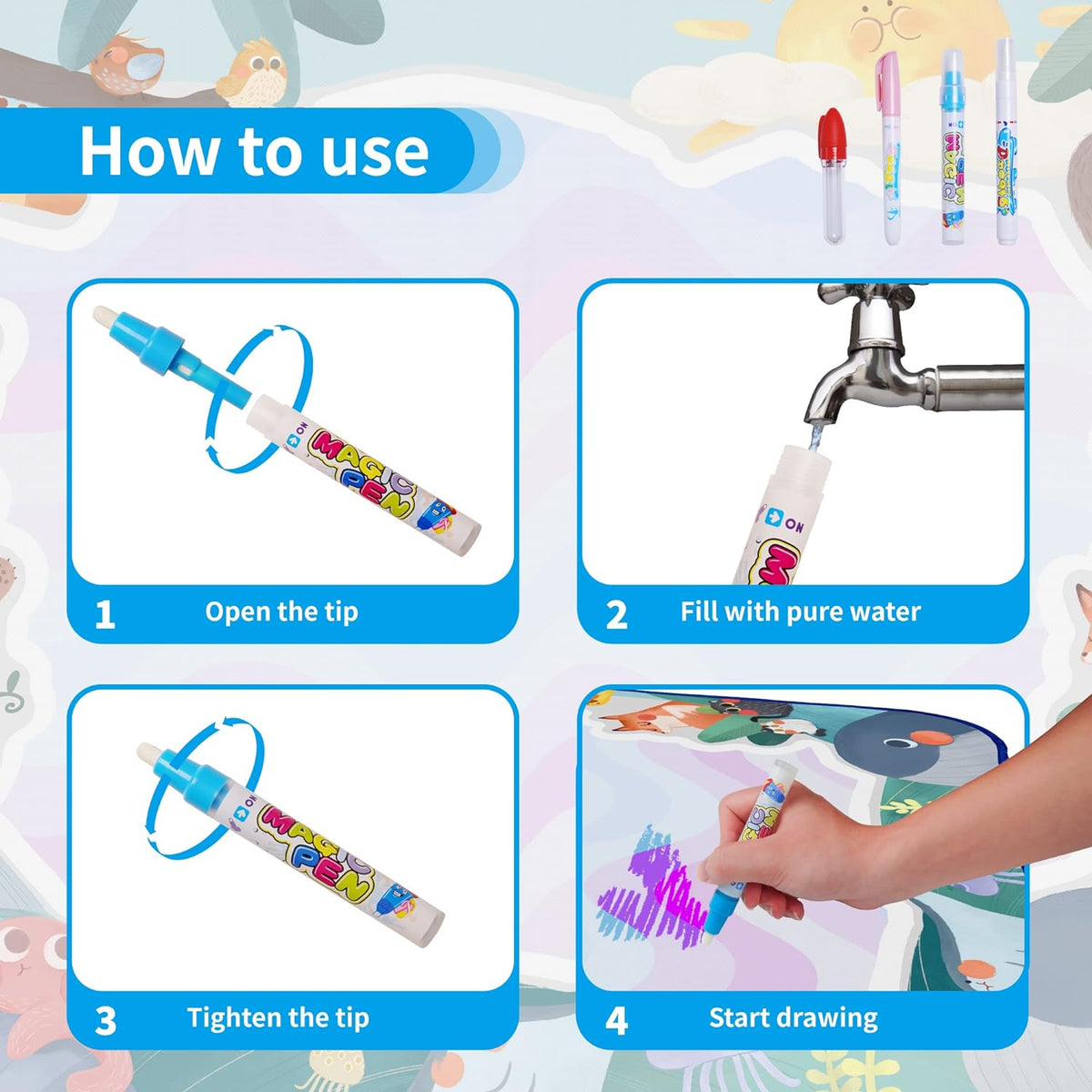 🔥Laatste Dag Aanbieding 50% KORTING🎁Water Tekenmat, Aqua Schilder- en Tekenmat Zonder Geknoei – Leerzaam Speelgoed voor Kinderen