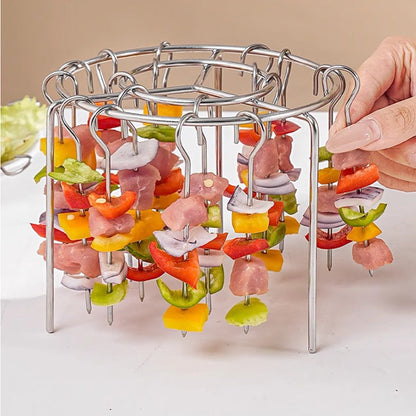 🍢Netherlshop™ Spieshouder voor Airfryer – RVS Grillrek voor Vlees, Groenten, Garnalen & Kippenvleugels