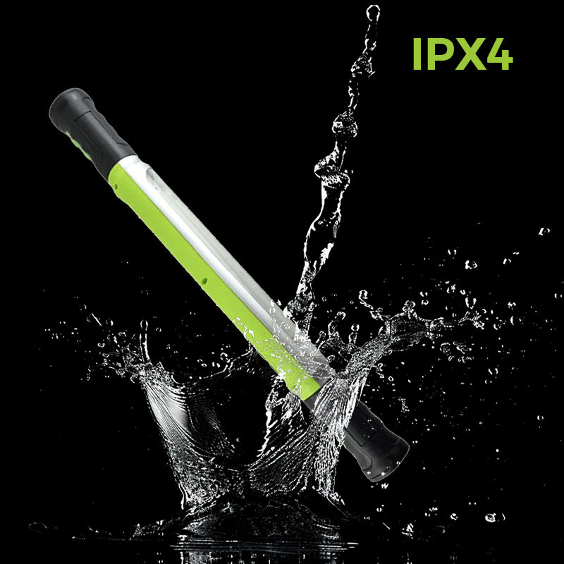 🛠️⚡ Oplaadbare LED-werklamp met haak, 3 standen, twee 2600 mAh-batterijen, meer dan 3 uur brandduur – robuust en draagbaar.