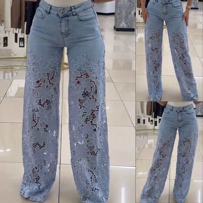 💃Zomermode voor de toekomst🌸Modieuze kanten patchwork denim jeans
