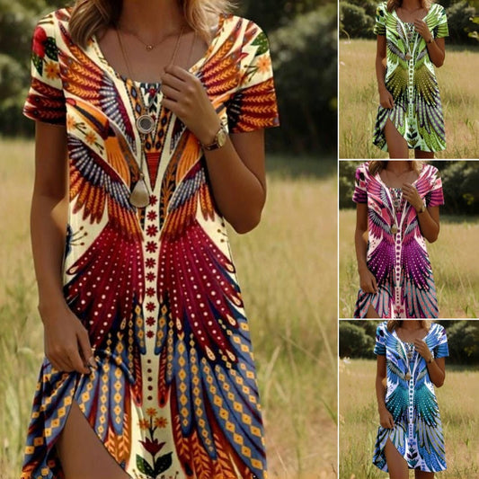 Dames Bloemen Jurk met Korte Mouw