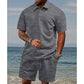 👕 Heren tweedelig pak met diamantstructuur: Korte mouwen overhemd met kraag & shorts met trekkoord 🌿