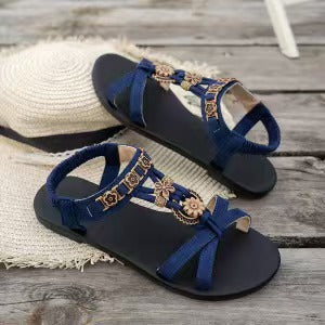 👡 Platte sandalen met ronde neus voor dames – Ademend, verstelbaar, bohemien-charm ✨